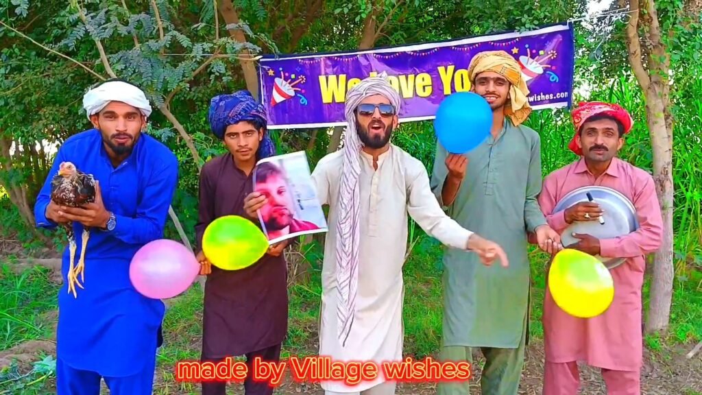 Personalized birthday video greeting for men with funny village dance and animal backdrop