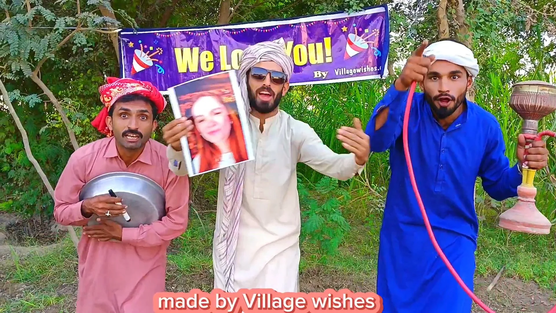 Real villagers performing funny dance and singing happy birthday with personalized photo greeting