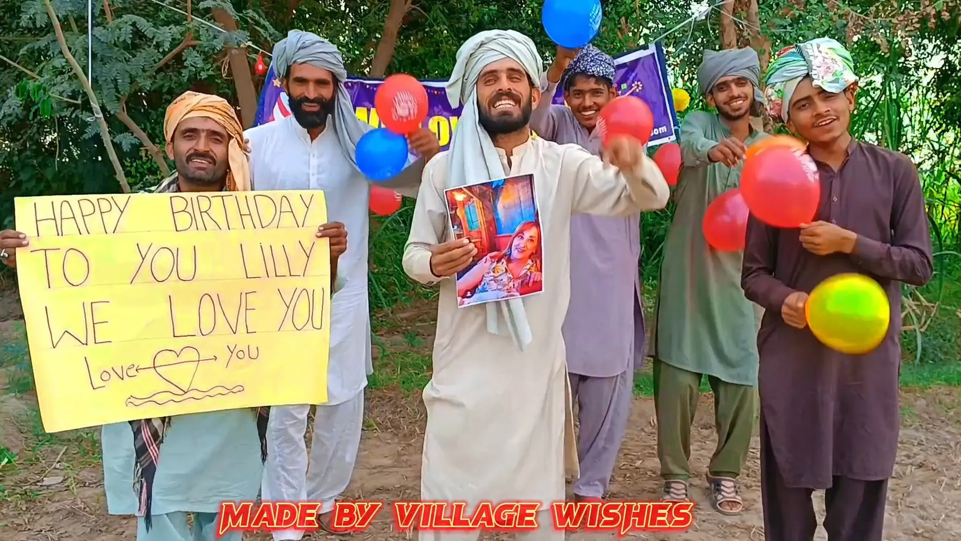 Real villagers filming a funny birthday roast video with a custom message