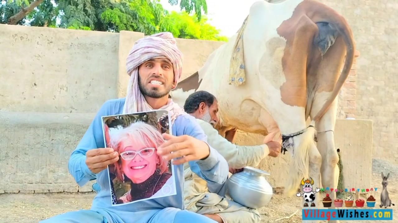 Villagers filming a personalized video gift with a custom birthday message